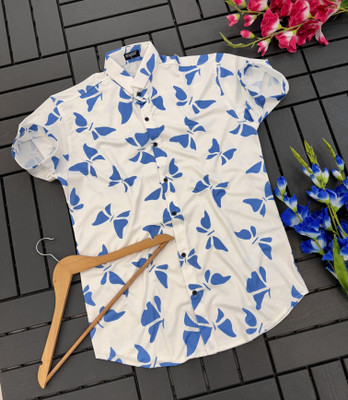 SHFASHION Men Printed Casual White Shirt
