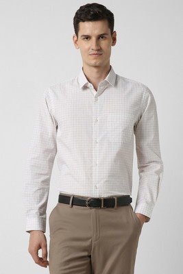 PETER ENGLAND Men Checkered Formal White Shirt