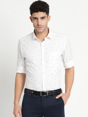 TURTLE Men Printed Formal White, Grey Shirt