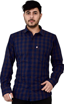 Marc Laurent Men Checkered Casual Brown, Blue Shirt