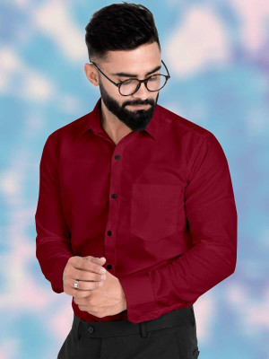 Shlvna Fashion Men Solid Formal Maroon Shirt