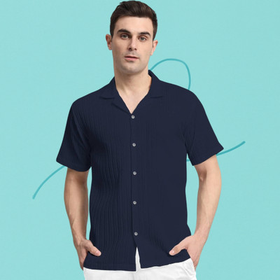 A Rodeiz Men Self Design Casual Dark Blue Shirt