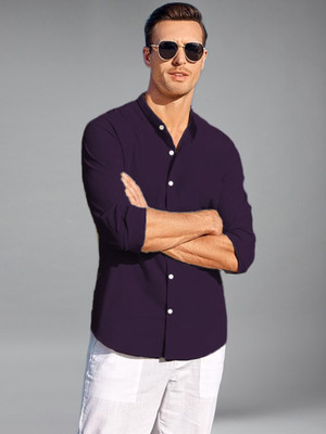 BHUVIKOO Men Solid Casual Purple Shirt