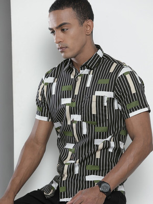 The Indian Garage Co. Men Geometric Print Casual Black Shirt