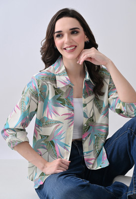 FUBACK Women Floral Print Casual Green Shirt