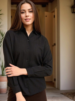 Dressberry Women Self Design Casual Black Shirt
