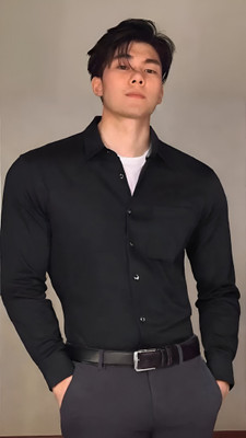 CADMON Men Solid Formal Black Shirt