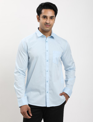 INDIAN TERRAIN Men Solid Casual Blue Shirt