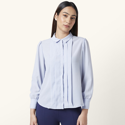 Annabelle by Pantaloons Women Solid Casual Light Blue Shirt