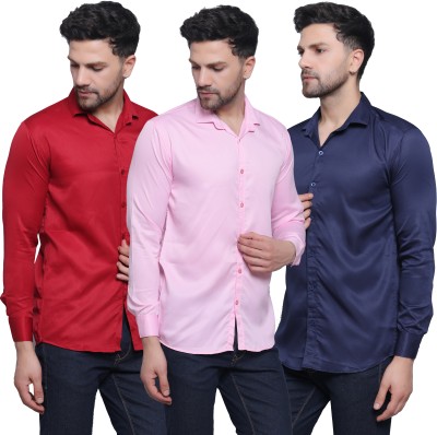 FILNECH Men Solid Casual Maroon, Pink, Dark Blue Shirt(Pack of 3)