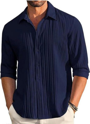 SPOQUE Men Self Design Casual Dark Blue Shirt