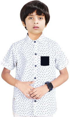 Paper Crane Boys Printed Casual White Shirt
