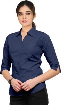 Live Trendz Women Solid Casual Dark Blue Shirt