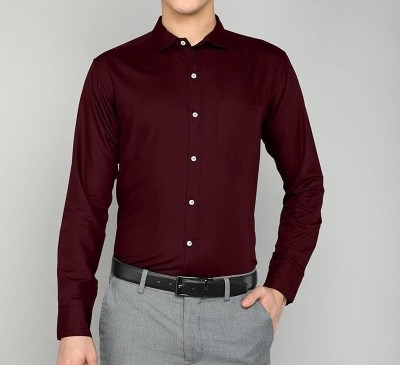 seaparo Men Solid Formal Maroon Shirt