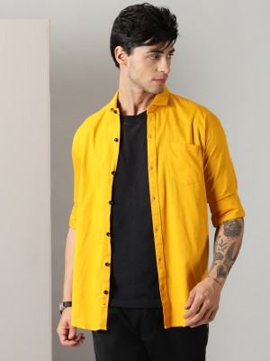 RodZen Men Solid Casual Yellow Shirt