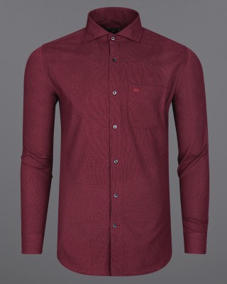 french crown Men Solid Formal Maroon Shirt