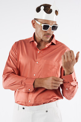 french crown Men Solid Formal Orange Shirt