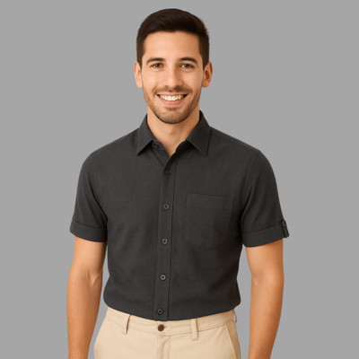 Garment Globe Men Solid Casual Black Shirt