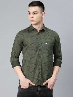 BONZEE Men Printed Casual Dark Green Shirt