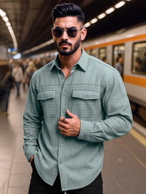 MANIAC Men Solid Casual Grey Shirt