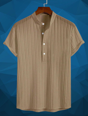 KVARA Men Self Design Casual Brown Shirt