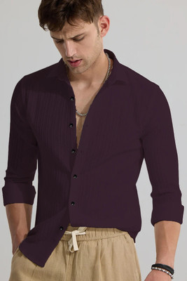 Blue dove Men Self Design Casual Purple Shirt