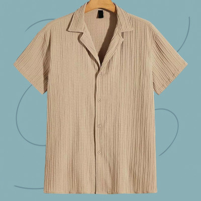 Jenil Fashion Men Self Design Casual Cream Shirt