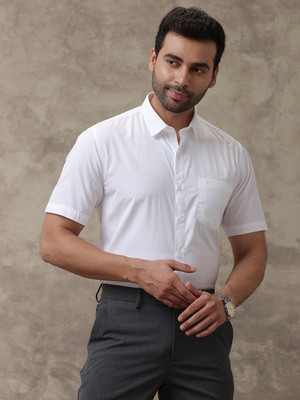 Ramraj Cotton Men Solid Formal White Shirt