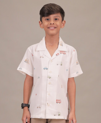 FunFukrey Boys Printed Casual White Shirt
