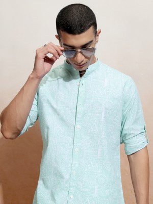 HIGHLANDER Men Printed Casual Green Shirt