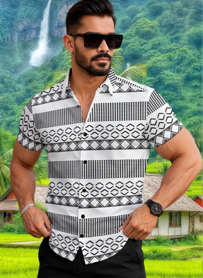 cotonkurtis Men Printed Casual White, Black Shirt
