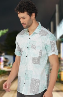 BASE 41 Men Printed Casual Light Blue, Grey, White Shirt