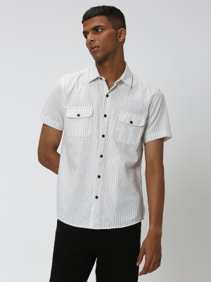 MUFTI Men Striped Casual White, Black Shirt