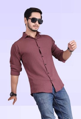 PEARL OCAN Men Self Design Casual Maroon Shirt