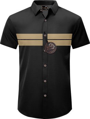GAZZY CREATION Men Striped Casual Black Shirt