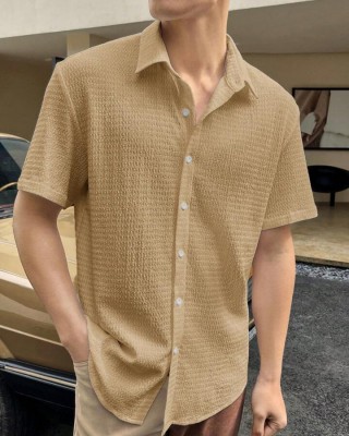 KAALARATRI Men Self Design Casual Beige Shirt