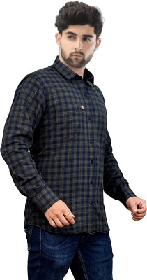 Marc Laurent Men Checkered Casual Dark Blue, Green Shirt