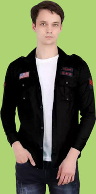 GAINELL Men Solid, Embroidered Casual Black Shirt