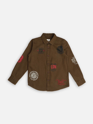Pepe Jeans Boys Printed Casual Khaki Shirt