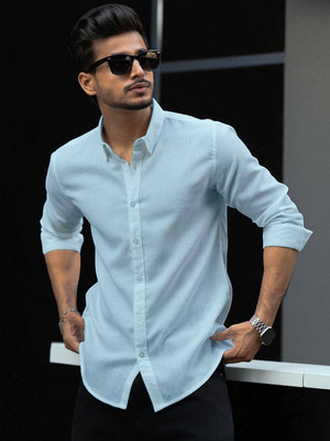 Yanthi Trend Men Solid Casual Light Blue Shirt
