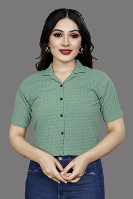 dream believe fashion Women Self Design Party Green Shirt
