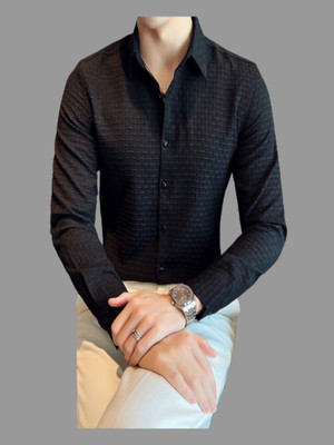 KHANJAN FASHION Men Self Design Casual Black Shirt