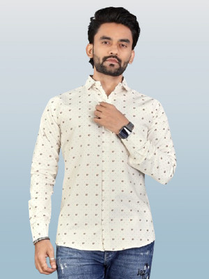 ISUEL FAB Men Printed Formal Cream Shirt