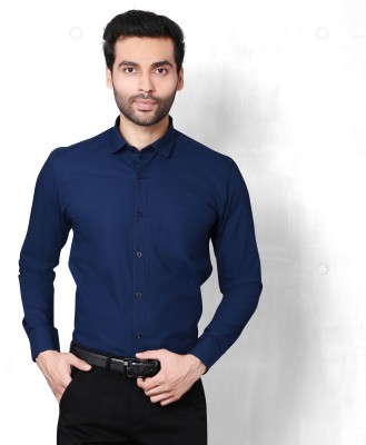 5TH ANFOLD Men Solid Formal Blue Shirt