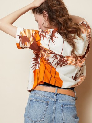 VERO MODA Women Printed Casual Maroon, Orange, White Shirt
