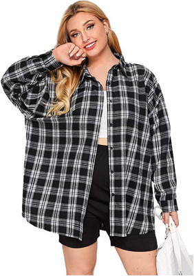 KSK Women Checkered Casual Black, Grey, White Shirt