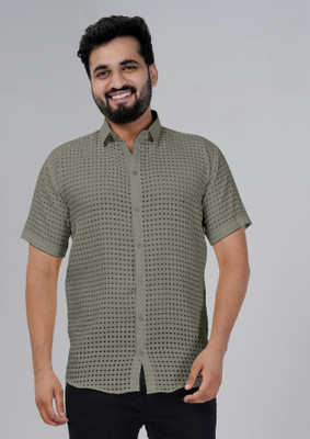 Shlok Men Self Design Casual Grey Shirt