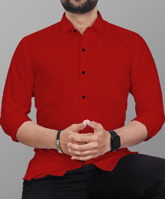 Vyzer Men Solid Formal Red Shirt