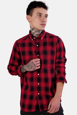 french crown Men Checkered Casual Red Shirt