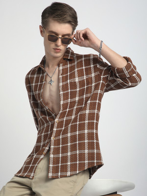 VASTRADO Men Checkered Casual Brown Shirt